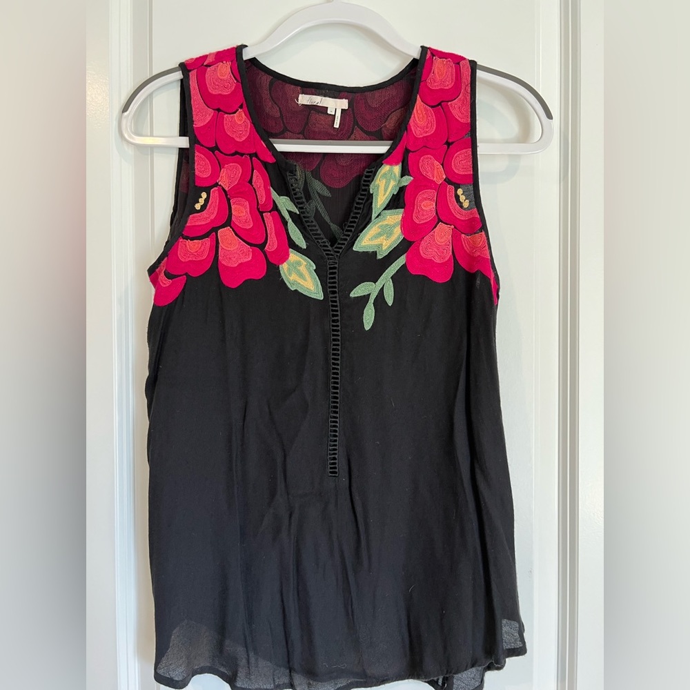 Anthropologie Embroidered Sleeveless Top